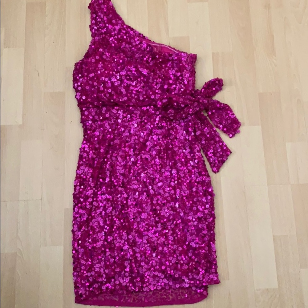 Pink sequined mini dress